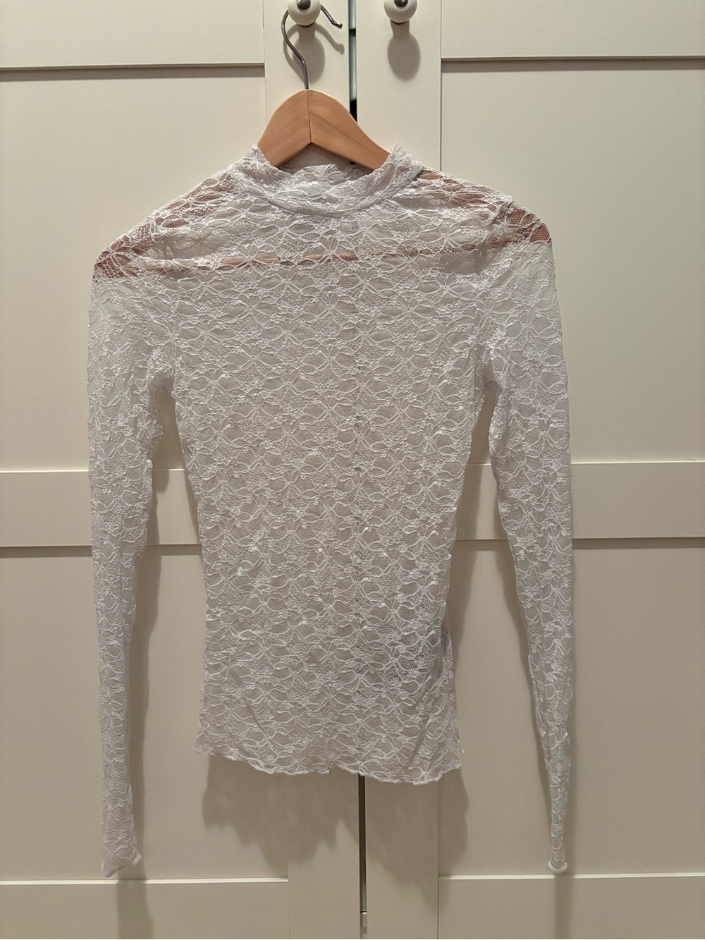 White Lace Mock Neck Long-Sleeve Top